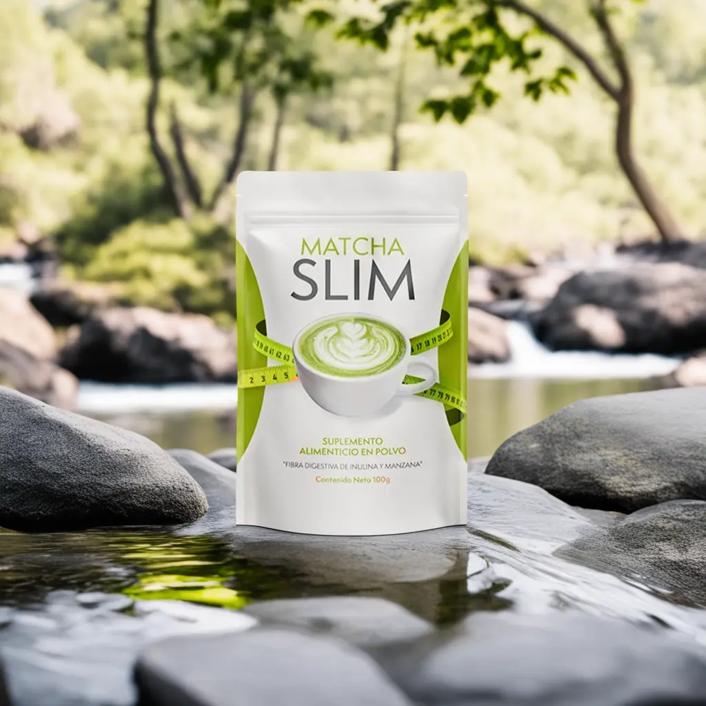 matcha slim empaque natural en fondo de naturaleza