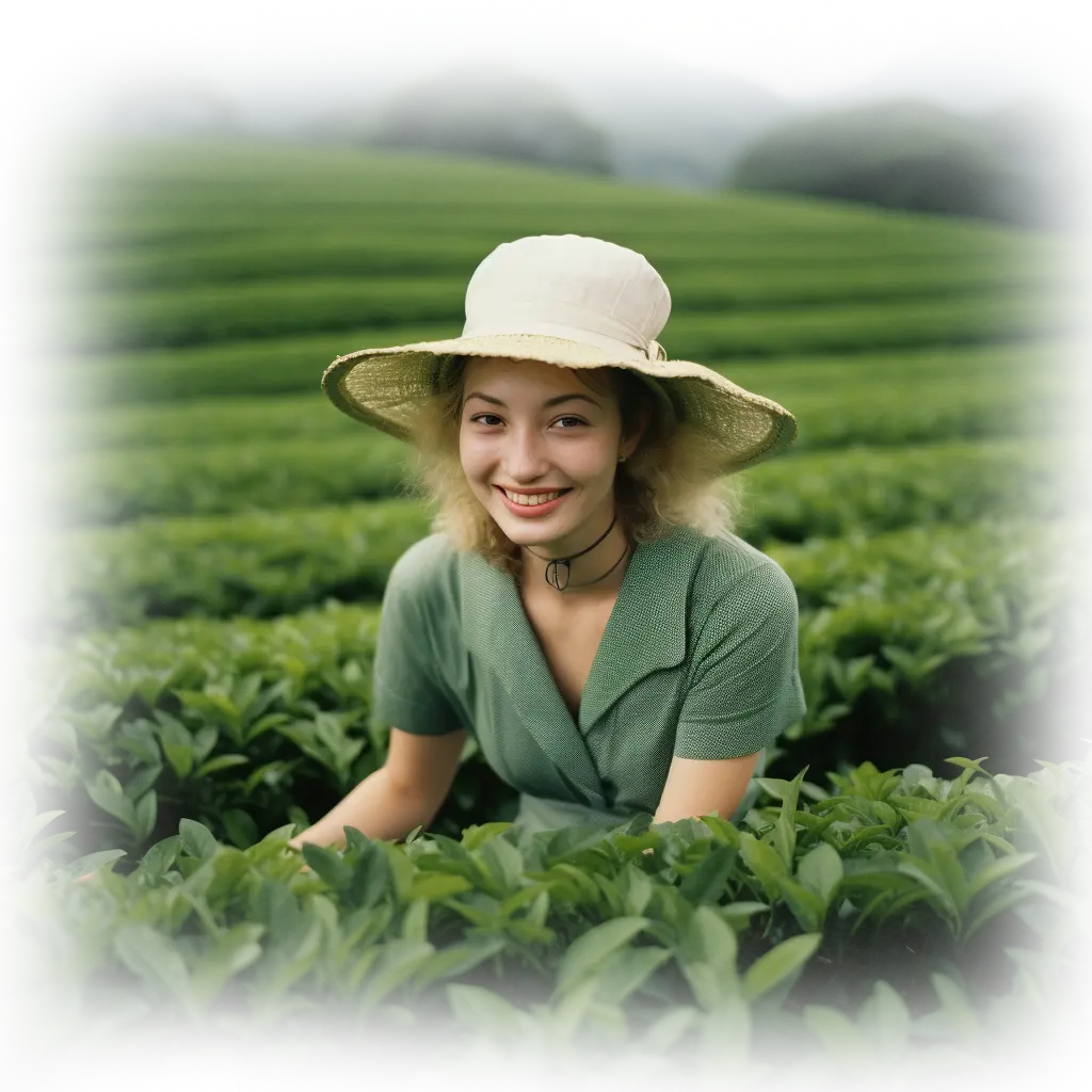 Mujer feliz en plantación de té verde